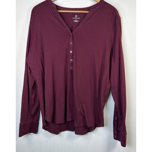 Lands' End Tops - Lands End Womens 18 XL Maroon Long Sleeved Henley Shirt layering basic casual